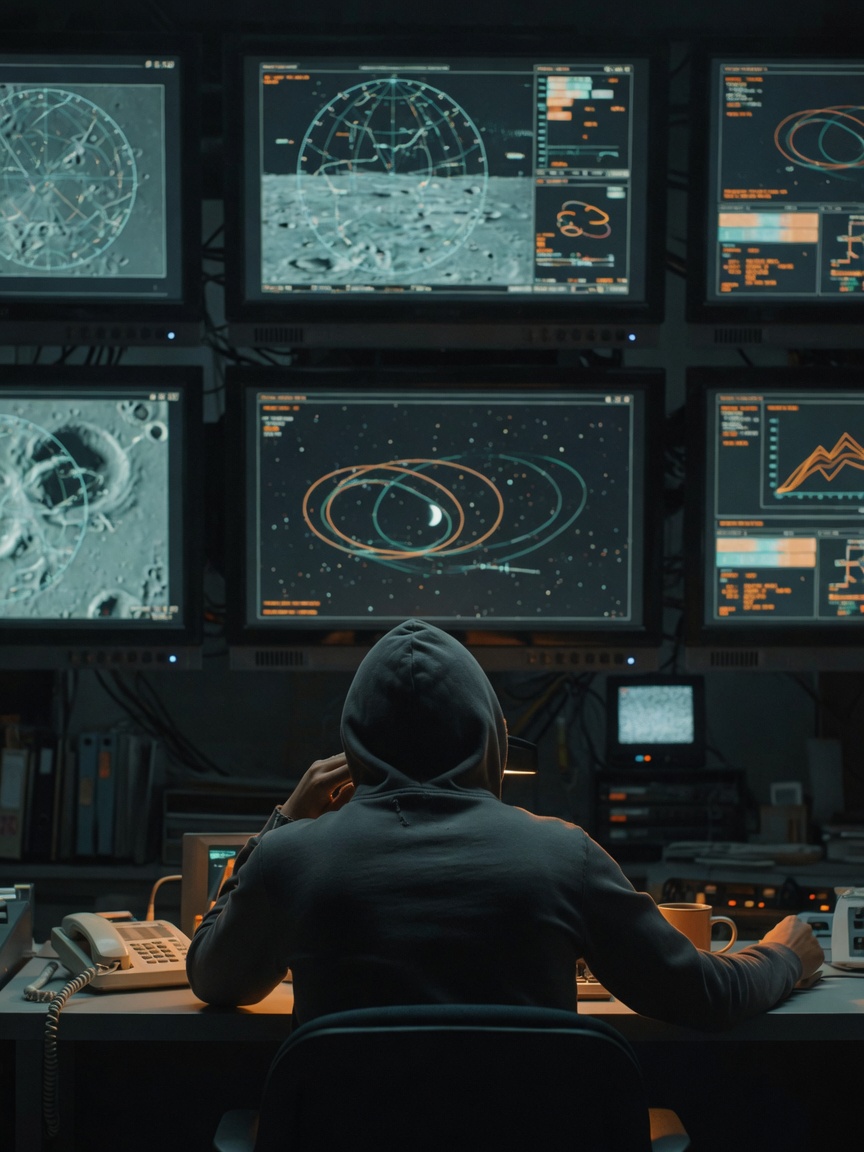 Operator at a lunar operations console